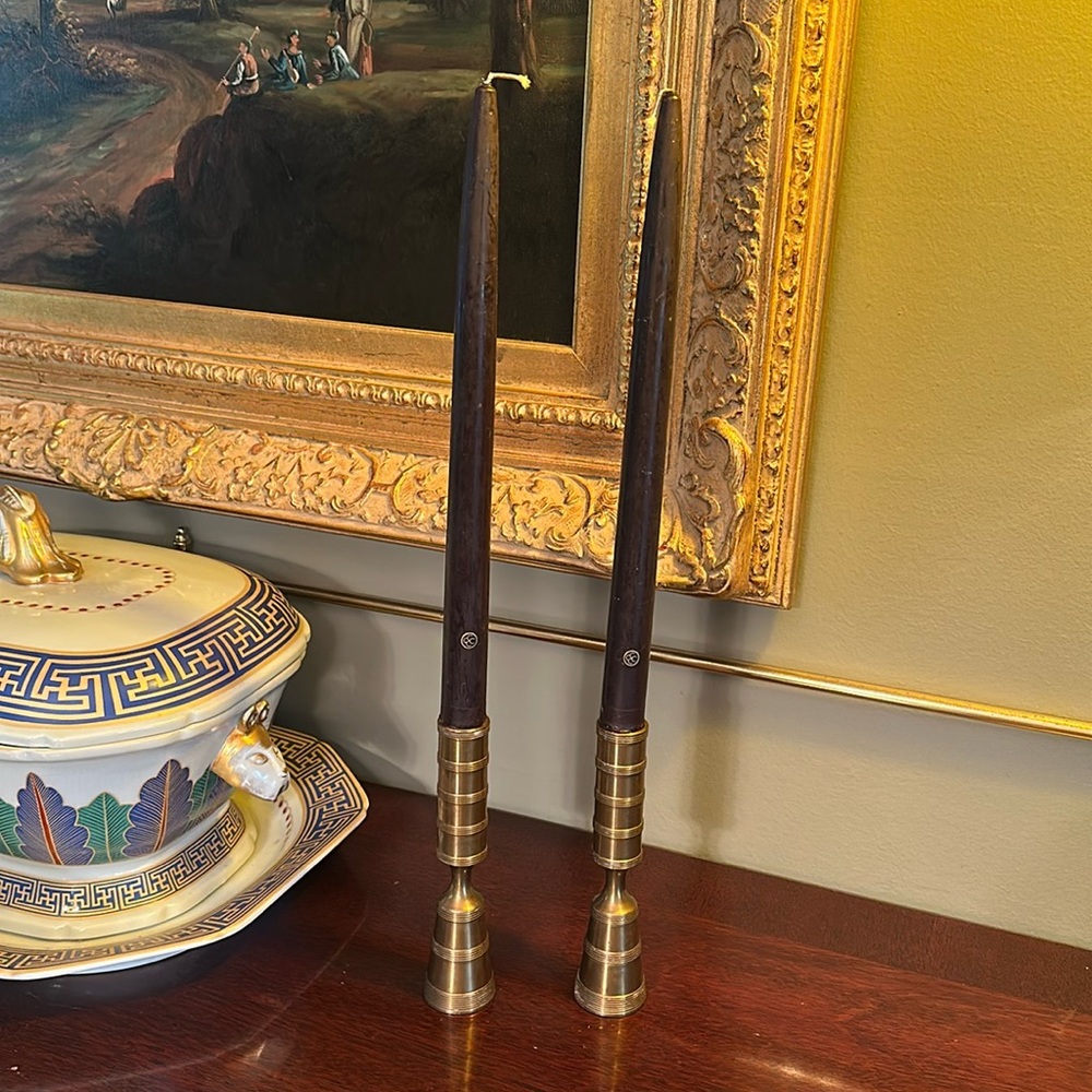 Pair of vintage Elegant MCM brass turned candle holders